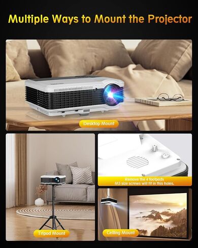1080P Projector Indoor Outdoor, 6000 Lumen High Brightness Full HD Projector for PC Laptop Phone, LCD Home Entertainment Projector with Zoom Keystone Compatible with iPhone PS5 Switch HDMI VGA USB in Saudi Arabia