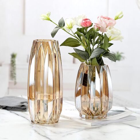 Blue Glass Vase Modern Ribbed Glass Vase for Flowers, Candles, and Decorative Accents - Tall/Short Glass Vase for Centerpieces Home Table Decor(Blue H12.0inch) in Saudi Arabia