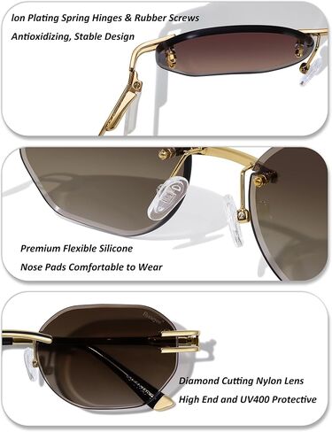 Rimless Sunglasses for Men Womens Trendy Sunglasses Retro Sun Glasses UV Protection 70s Frameless Vintage Cool in Saudi Arabia