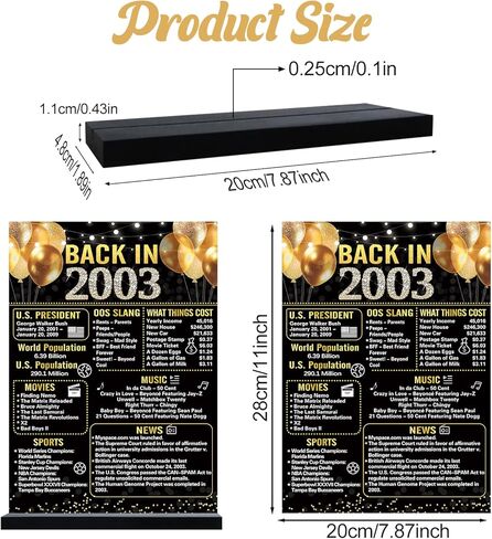 Trgowaul زينة عيد الميلاد الحادي والعشرون للنساء والرجال، الذهب الأسود مرة أخرى في عام 2003 ملصق عيد ميلاد أكريليك علامة طاولة مع حامل، هدايا ديكور عيد الميلاد الحادي والعشرون عتيقة منذ 21 عامًا ملصق تزيين هدايا الحفلات in Kuwait