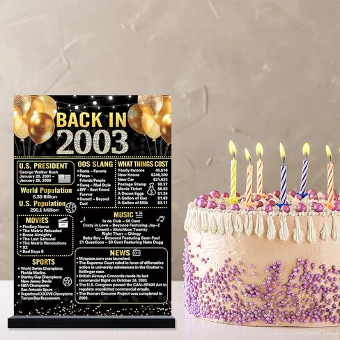 Trgowaul زينة عيد الميلاد الحادي والعشرون للنساء والرجال، الذهب الأسود مرة أخرى في عام 2003 ملصق عيد ميلاد أكريليك علامة طاولة مع حامل، هدايا ديكور عيد الميلاد الحادي والعشرون عتيقة منذ 21 عامًا ملصق تزيين هدايا الحفلات in Kuwait