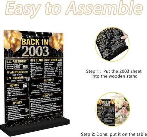 Trgowaul زينة عيد الميلاد الحادي والعشرون للنساء والرجال، الذهب الأسود مرة أخرى في عام 2003 ملصق عيد ميلاد أكريليك علامة طاولة مع حامل، هدايا ديكور عيد الميلاد الحادي والعشرون عتيقة منذ 21 عامًا ملصق تزيين هدايا الحفلات in Kuwait