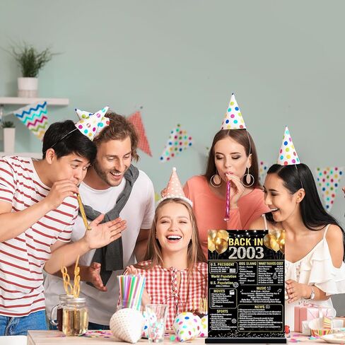 Trgowaul زينة عيد الميلاد الحادي والعشرون للنساء والرجال، الذهب الأسود مرة أخرى في عام 2003 ملصق عيد ميلاد أكريليك علامة طاولة مع حامل، هدايا ديكور عيد الميلاد الحادي والعشرون عتيقة منذ 21 عامًا ملصق تزيين هدايا الحفلات in Kuwait