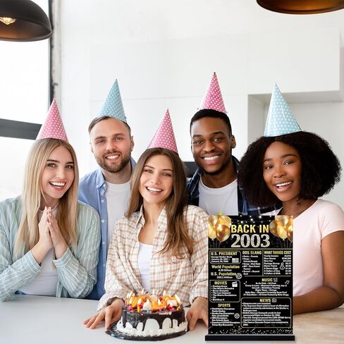 Trgowaul زينة عيد الميلاد الحادي والعشرون للنساء والرجال، الذهب الأسود مرة أخرى في عام 2003 ملصق عيد ميلاد أكريليك علامة طاولة مع حامل، هدايا ديكور عيد الميلاد الحادي والعشرون عتيقة منذ 21 عامًا ملصق تزيين هدايا الحفلات in Kuwait