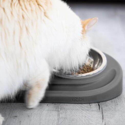 مجموعة أوعية تغذية الحيوانات الأليفة من أوبي، وعاء مرتفع ووعاء مسطح من الفولاذ المقاوم للصدأ مع حصيرة غير قابلة للانزلاق، أوعية تغذية الحيوانات الأليفة للكلاب والقطط، تصميم مريح، رمادي داكن in Kuwait