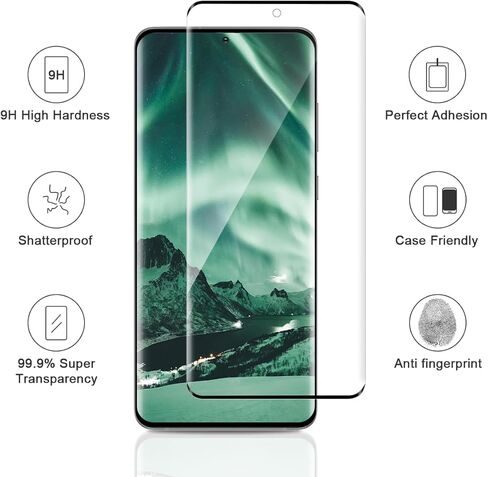 [3+2 حزمة] واقي شاشة Galaxy S21 Ultra + واقي عدسة الكاميرا، تغطية كاملة الوضوح، زجاج مقسى 9H، دعم بصمات الأصابع بالموجات فوق الصوتية، مضاد للفقاعات، منحني ثلاثي الأبعاد عالي الدقة لهاتف Samsung S21 Ultra (6.8 بوصة) in Kuwait