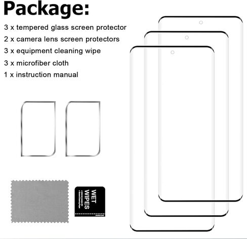 [3+2 حزمة] واقي شاشة Galaxy S21 Ultra + واقي عدسة الكاميرا، تغطية كاملة الوضوح، زجاج مقسى 9H، دعم بصمات الأصابع بالموجات فوق الصوتية، مضاد للفقاعات، منحني ثلاثي الأبعاد عالي الدقة لهاتف Samsung S21 Ultra (6.8 بوصة) in Kuwait