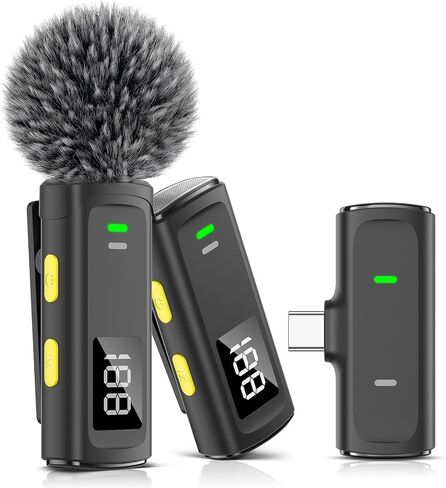 ميكروفون Bunog اللاسلكي لهاتف Android وسلسلة iPhone 15 وميكروفون USB C مع عرض مستوى البطارية وإلغاء الضوضاء وميكروفون على شكل طية صدر لتسجيل الفيديو in Kuwait
