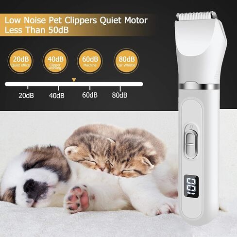 Dog Clippers Grooming Kit with 4 Cutter Heads, Hair Clipper- Super Quiet Paw Trimmer- Rechargeable - Cordless Waterproof Nail Grinder Shaver for Dog and Cats (White) in Kuwait