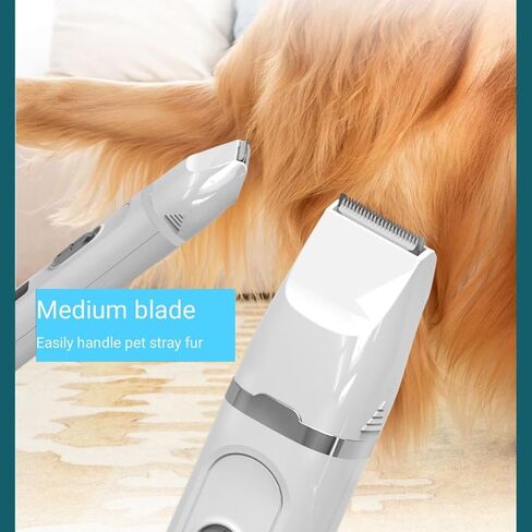 Dog Clippers Grooming Kit with 4 Cutter Heads, Hair Clipper- Super Quiet Paw Trimmer- Rechargeable - Cordless Waterproof Nail Grinder Shaver for Dog and Cats (White) in Kuwait