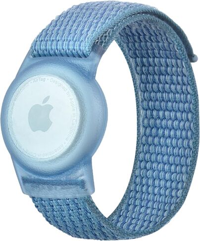 Kids Wristband Compatible with Apple AirTag, Protective Case for Air Tag GPS Tracker Holder with Nylon Bracelet, Adjustable Anti Lost Watch Band for Toddler Child Elder, Blue in Saudi Arabia