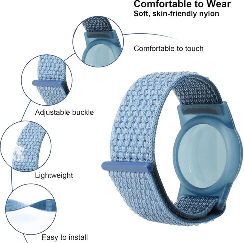 Kids Wristband Compatible with Apple AirTag, Protective Case for Air Tag GPS Tracker Holder with Nylon Bracelet, Adjustable Anti Lost Watch Band for Toddler Child Elder, Blue in Saudi Arabia