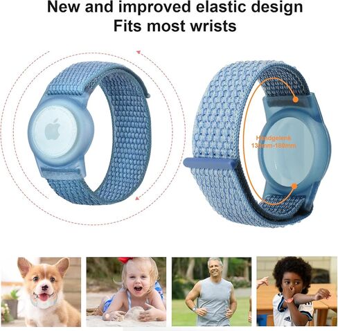 Kids Wristband Compatible with Apple AirTag, Protective Case for Air Tag GPS Tracker Holder with Nylon Bracelet, Adjustable Anti Lost Watch Band for Toddler Child Elder, Blue in Saudi Arabia