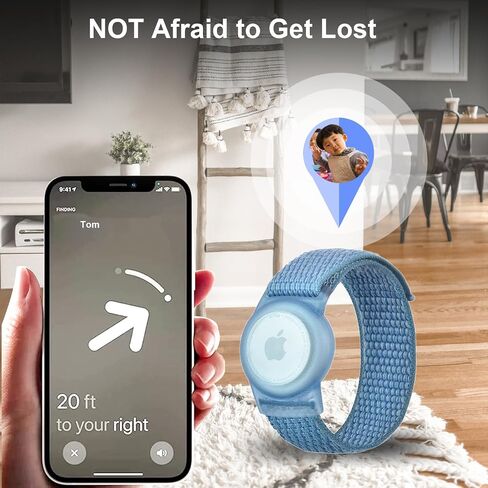 Kids Wristband Compatible with Apple AirTag, Protective Case for Air Tag GPS Tracker Holder with Nylon Bracelet, Adjustable Anti Lost Watch Band for Toddler Child Elder, Blue in Saudi Arabia
