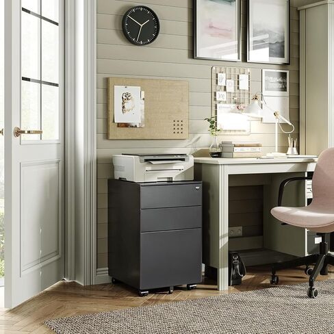 File Cabinet with Lock 3 Drawer Locking Lateral Filing Cabinet Metal Office File Cabinet Horizontal Filing Organizer with Hanging Rack for Legal/Letter Size, Black in Saudi Arabia
