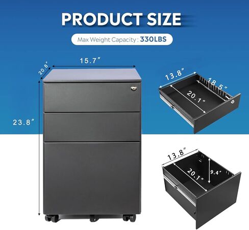 File Cabinet with Lock 3 Drawer Locking Lateral Filing Cabinet Metal Office File Cabinet Horizontal Filing Organizer with Hanging Rack for Legal/Letter Size, Black in Saudi Arabia