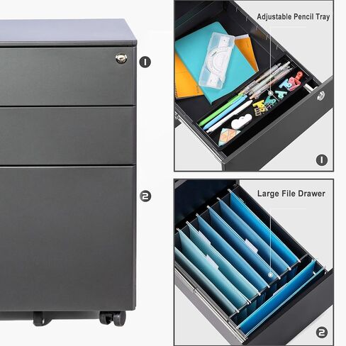 File Cabinet with Lock 3 Drawer Locking Lateral Filing Cabinet Metal Office File Cabinet Horizontal Filing Organizer with Hanging Rack for Legal/Letter Size, Black in Saudi Arabia
