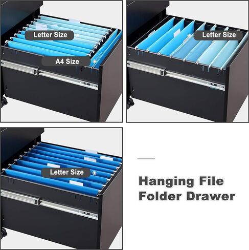 File Cabinet with Lock 3 Drawer Locking Lateral Filing Cabinet Metal Office File Cabinet Horizontal Filing Organizer with Hanging Rack for Legal/Letter Size, Black in Saudi Arabia
