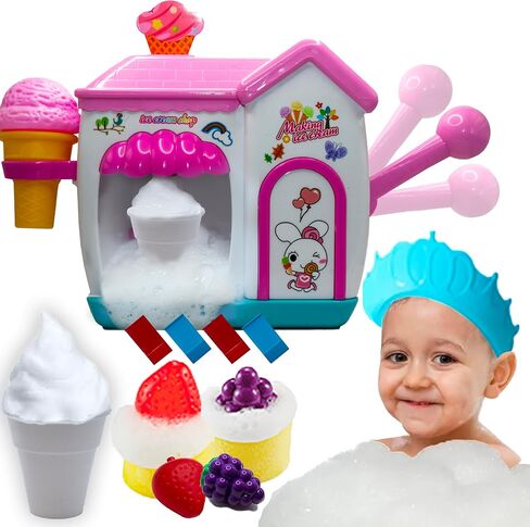 Bath Tub Toys for Kids Ages 4-8- Pretend Ice Cream Toy Bath Bubble Maker Foam Bath Toy Set-No Hole Mold Free Bath Toys for Toddlers 1-3-Boy Girl-Birthday Gift Ideas in Saudi Arabia