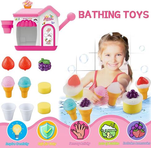 Bath Tub Toys for Kids Ages 4-8- Pretend Ice Cream Toy Bath Bubble Maker Foam Bath Toy Set-No Hole Mold Free Bath Toys for Toddlers 1-3-Boy Girl-Birthday Gift Ideas in Saudi Arabia