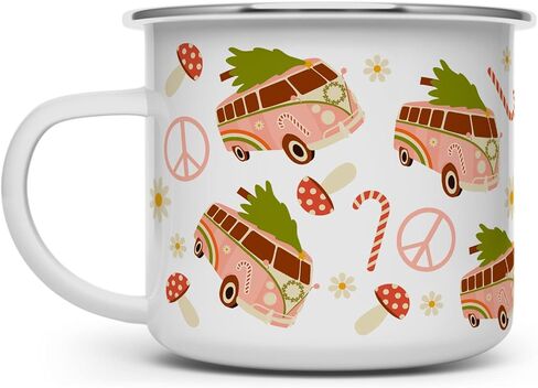 Christmas Bus Retro Holiday Campfire Coffee Mug, Van Life Camper Camping Cup (12oz) in Saudi Arabia