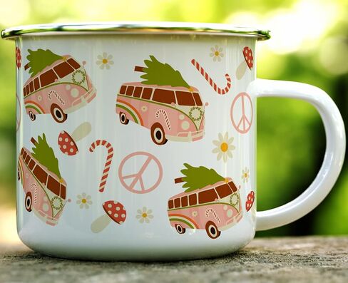 Christmas Bus Retro Holiday Campfire Coffee Mug, Van Life Camper Camping Cup (12oz) in Saudi Arabia