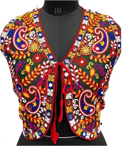 CRAZYBACHAT Crazy Bachat Women's Kutchi Work Readymade Indian Designer Style Koti Jacket Green Color in Saudi Arabia