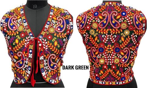 CRAZYBACHAT Crazy Bachat Women's Kutchi Work Readymade Indian Designer Style Koti Jacket Green Color in Saudi Arabia