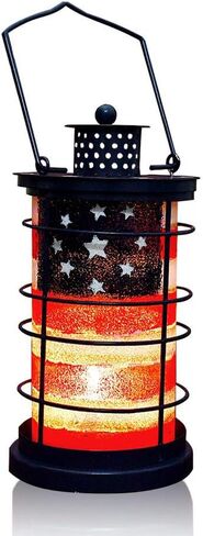 American Flag Hanging Lantern Decorative US Flag Metal Lantern Indoor Outdoor Garden Patio Tabletop Candle Lantern July 4th Memorial Day Patriotic Decoration (1) in Saudi Arabia
