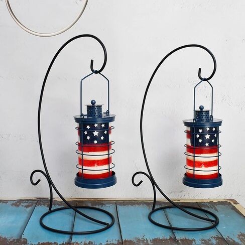 American Flag Hanging Lantern Decorative US Flag Metal Lantern Indoor Outdoor Garden Patio Tabletop Candle Lantern July 4th Memorial Day Patriotic Decoration (1) in Saudi Arabia