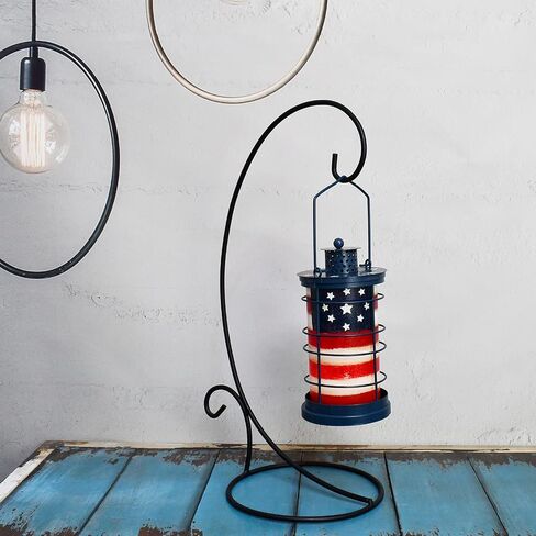 American Flag Hanging Lantern Decorative US Flag Metal Lantern Indoor Outdoor Garden Patio Tabletop Candle Lantern July 4th Memorial Day Patriotic Decoration (1) in Saudi Arabia