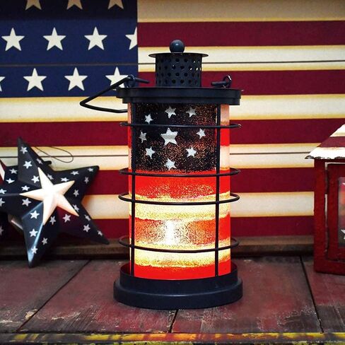 American Flag Hanging Lantern Decorative US Flag Metal Lantern Indoor Outdoor Garden Patio Tabletop Candle Lantern July 4th Memorial Day Patriotic Decoration (1) in Saudi Arabia