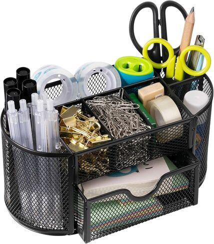 منظم مكتب، منظمات حامل أقلام للوازم المكتبية، تخزين منظمة مكتبية شبكية متعددة الوظائف مع 8 مقصورات ودرج واحد للقرطاسية البيضاوية لمستلزمات المكتب والمدرسة والمنزل in Kuwait