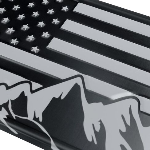 American Flag with Mountains License Plate. Embossed 3D Aluminum (Black on Matt Black) in Kuwait