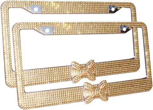 OTOSTAR 2 Pack Pure Handmade 1000pcs 8 Facets Selected Waterproof Bling Bling Rhinestones Stainless Steel License Plate Frame with Matching Screws Caps (hot Pink/hot Pink Bowtie) in Saudi Arabia