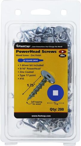 FastCap Professional PowerHead #10 Wood Screw, 1-1/4" Length, 9/16" Head, Self-Tapping, Zinc Coated, Square Drive, Type 17 Point. The Ultimate Strength & Holding Power. (200 Pieces) in Saudi Arabia