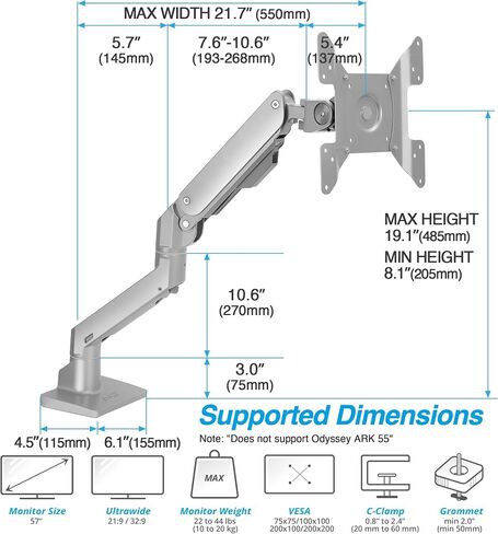 AVLT Single 34"-57" Monitor Arm Desk Mount fits One 44 lbs Heavy Duty Monitor Full Motion Height Swivel Tilt Rotation Adjustable Monitor Black Arm VESA 200x200 200x100 100x100 75x75 in Kuwait