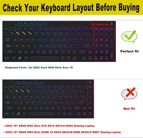 Ultra Thin Keyboard Cover for for 2023 Asus ROG Strix Scar 18 G834 G834JY, ROG Strix G18 G814 G814JI G814JZ Series Laptop, US Layout Ultra Thin TPU Protector Skin in Saudi Arabia