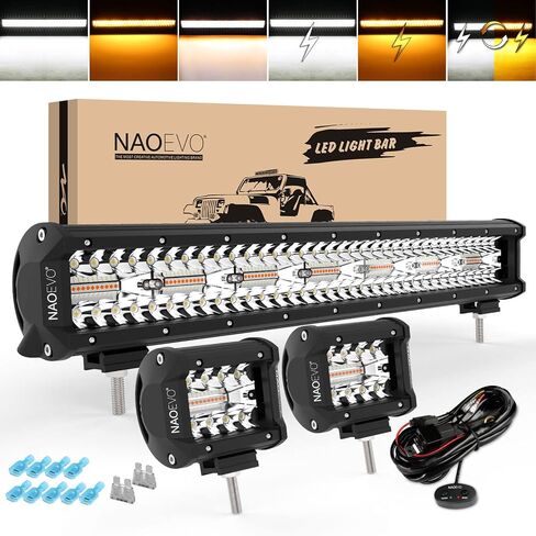 NAOEVO 12 بوصة 420 واط LED ضوء بار 2 قطعة 4 بوصة 120 واط ضوء القرون العنبر الأبيض ستروب الضباب قبالة الطريق الخفيفة 6 طرق مع مجموعة تسخير الأسلاك - 3 الرصاص لشاحنة جيب جرار in Kuwait