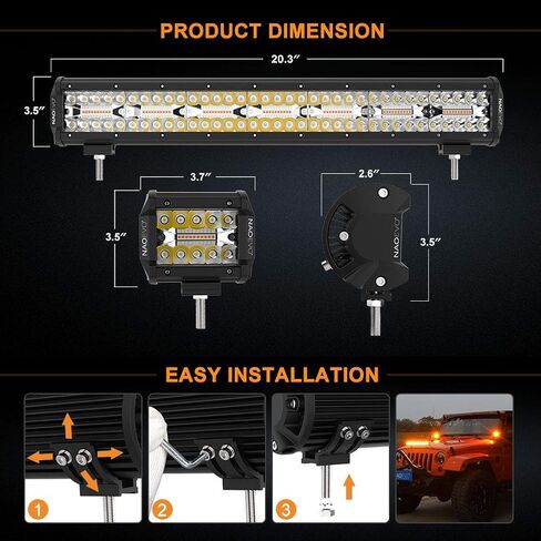 NAOEVO 12 بوصة 420 واط LED ضوء بار 2 قطعة 4 بوصة 120 واط ضوء القرون العنبر الأبيض ستروب الضباب قبالة الطريق الخفيفة 6 طرق مع مجموعة تسخير الأسلاك - 3 الرصاص لشاحنة جيب جرار in Kuwait