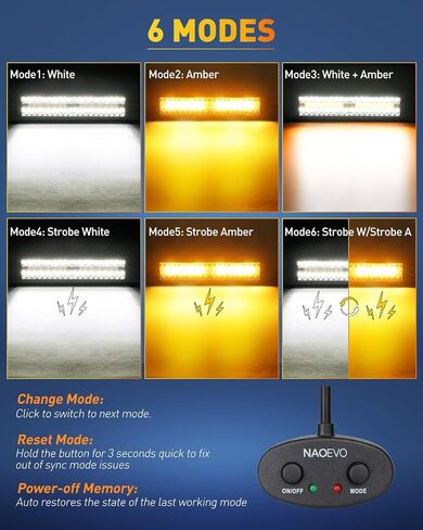 NAOEVO 12Inch 420W LED Light Bar 2PCS 4Inch 120W Light Pods Amber White Strobe Fog Off Road Light 6 Modes with Wiring Harness Kit-3 Lead for Truck Jeep Tractor in Saudi Arabia