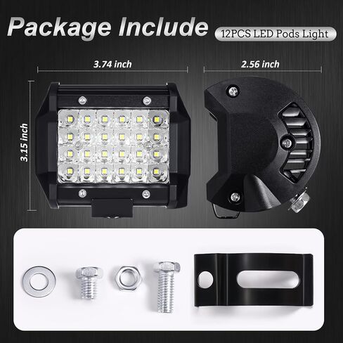 12 Pack LED Pods 72w 14400lm Light LED Bar Flood Spot Combo LED Off Road Lights Boat Lights Driving Lights Fog Lights Waterproof Pods LED Light for Truck ATV UTV SUV Boat (7 Inch) in Saudi Arabia