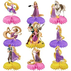 9 قطع من لوازم حفلات أعياد الميلاد القطونية، ديكورات طاولة مزدوجة جانبية ثلاثية الأبعاد على شكل قرص العسل، ديكورات حفلات عيد ميلاد رابونزل، تزيين كعك استحمام الطفل، هدايا الحفلات in Kuwait