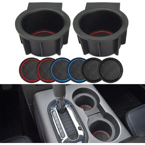 TPE Console Cup Holder Inserts Replacement for Ford F150 2004-2008 with Flow Through Console Drink Bottle Hold for 2003-2006 Ford Expedition & Lincoln Navigator