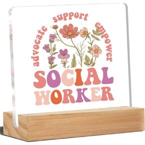 Social Worker Gifts for Women, Social Worker Desk Decor, Social Worker Acrylic Desk Plaque Sign Home Office Decoration 4 x 4 Inches