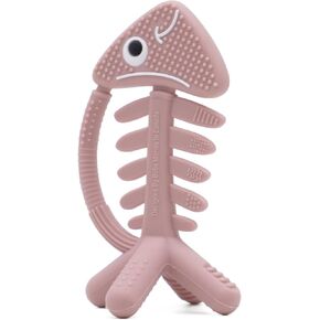 3D Fish Teething Toys for Babies 0-6 Months Baby Teether Ring 100% Silicone, Infant Newborn Toys for Teething Relief, Brain Development for Babies,Toddlers, USA Patent Pending(Olive)
