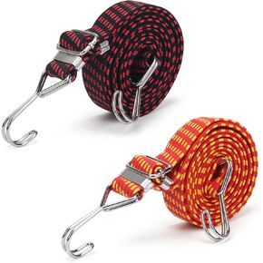 2 Pack 80 Inch Adjustable Flat Bungee Cords, AHIER Latex Bungee Straps with Adjustable Length Metal Buckle & Hooks for Hand Carts, Luggage Rack, Heavy Duty Cargo, Camping, Gardening