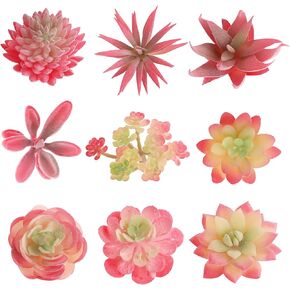 Artificial Succulents Plants-9 Pcs Pink Fake Succulents Unpotted Faux Succulents Plants, Realistic Crafting Floral Decor for Home, Party, Office, Indoor & Outdoor