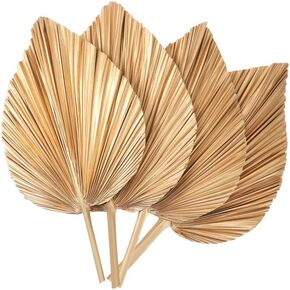 4 Pcs Large Gold Dried Palm Leaves,Natural Boho Dried Palm Leaves Fans with Stem,Tropical Palm Leaves Boho Wedding Decor for Vase Baby Shower Anniversary Home