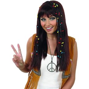 fun shack Brown Hippie Wig for Women, Hippie Costume Wig, Brown Braided Wigs, Brown Braided Wig, Braided Hair Wigs